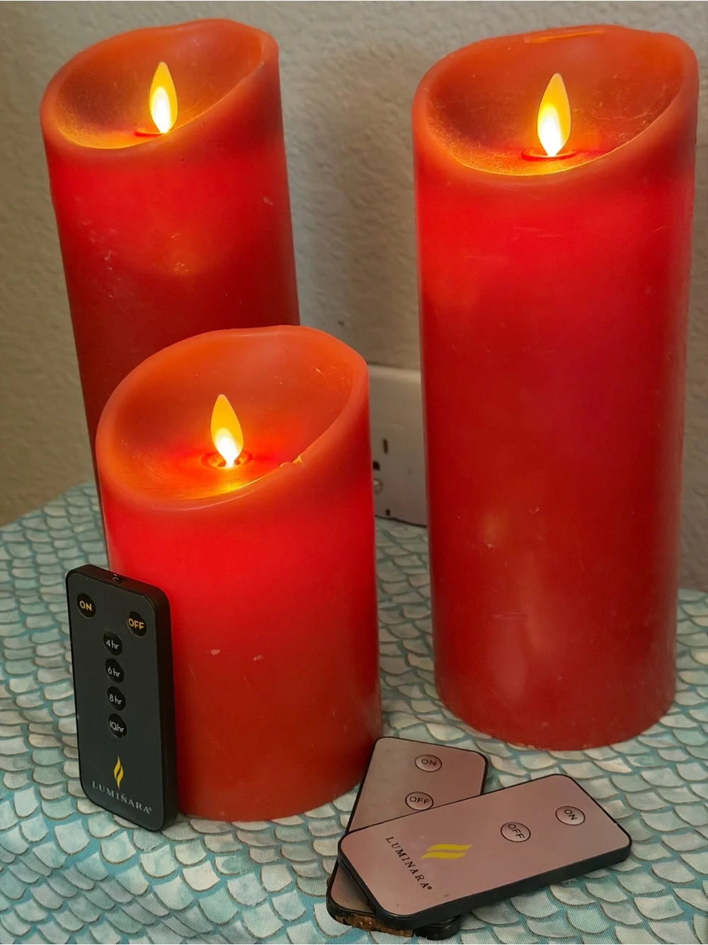 Red LED Pillar Candle Set - 3 Piece